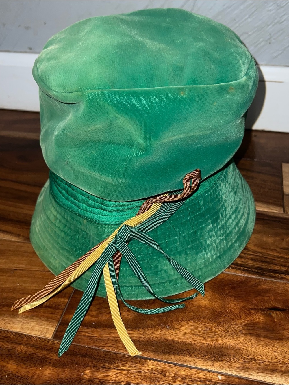 Vintage 60s 70s Mr John Green Velvet Bucket Cloche Hat Union Made USA Floral